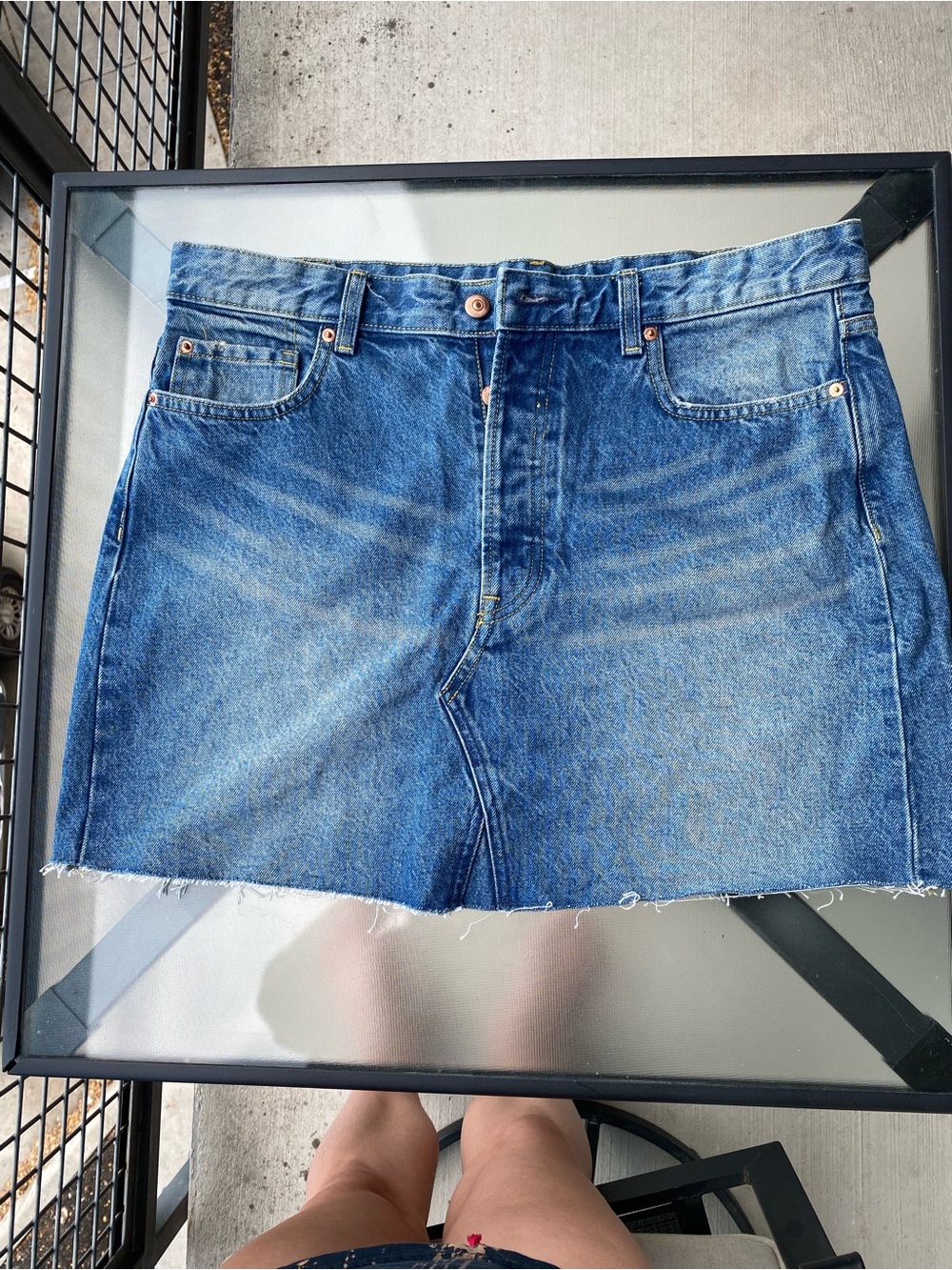 H&M Blue Denim Mini Skirt with Frayed Hem
